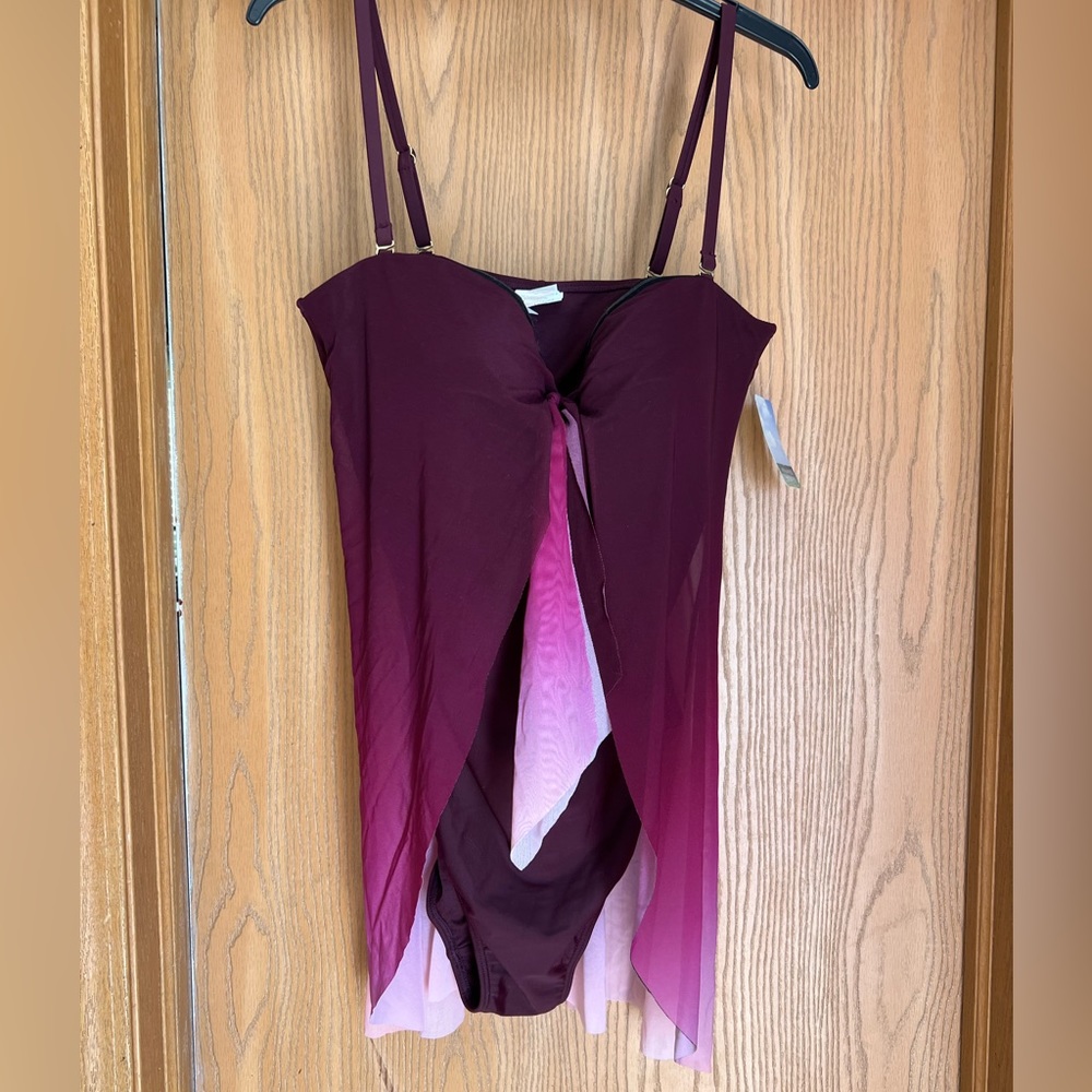 Island waves XL swim dress maroon ombré new with tags